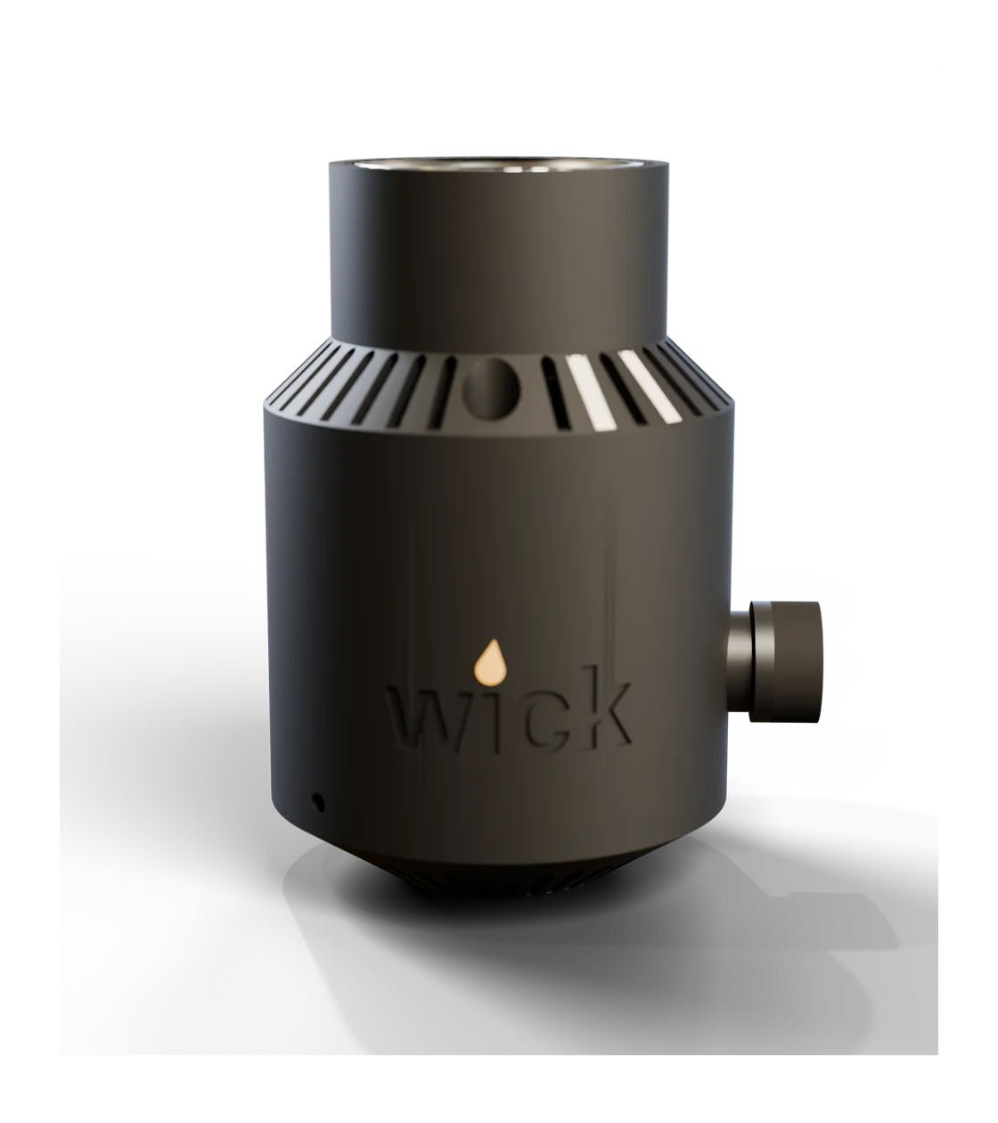wick in Matte black, cone shape: no shine, the wordmark only recessed, its flame filled