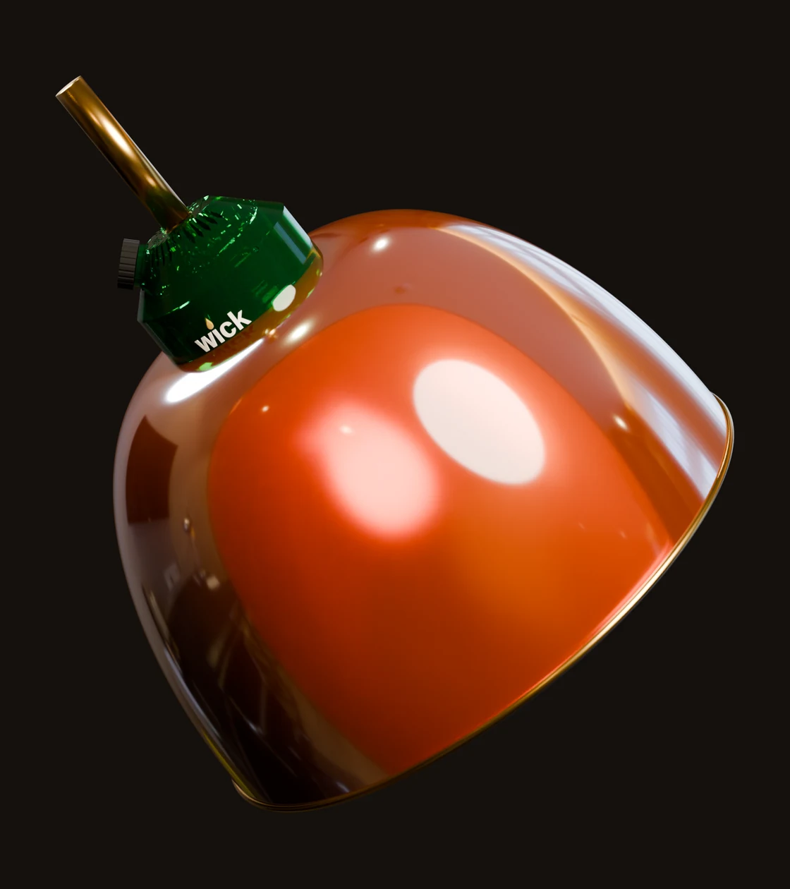An example of a socket made for one lamp: a Helenite wick hung in a desk lamp under an orange glass shade